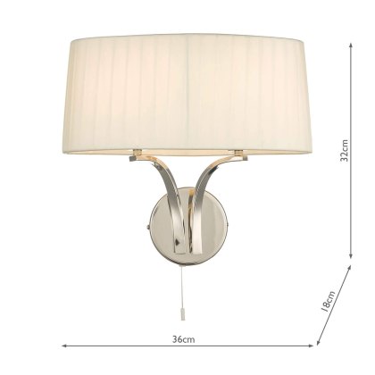 Dar - Cristin 2 Light Wall Light Polished Nickel With Ivory Shade