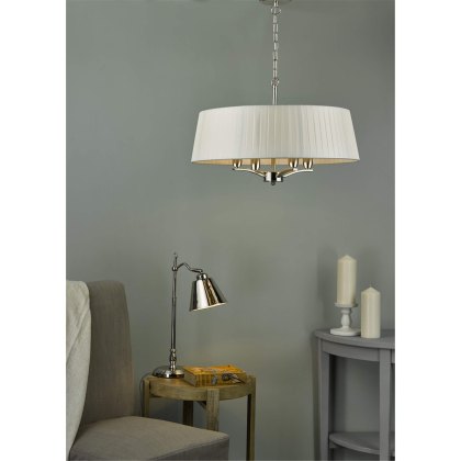 Dar - Cristin 4 Light Pendant Polished Nickel With Ivory Shade