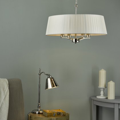 Dar - Cristin 4 Light Pendant Polished Nickel With Ivory Shade