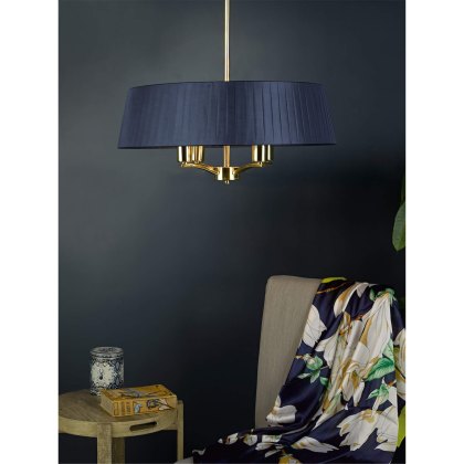 Dar - Cristin 4 Light Pendant Satin Brass With Navy Shade