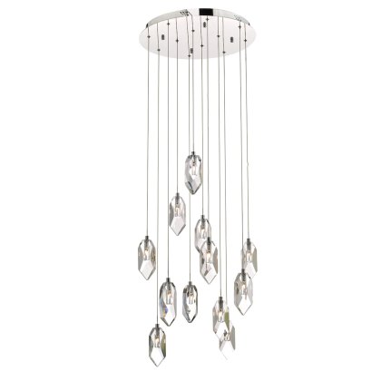 Dar - Crystal 12 Light Cluster Pendant Polished Chrome Crystal