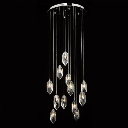 Dar - Crystal 12 Light Cluster Pendant Polished Chrome Crystal