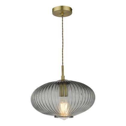 Dar - Edmond 1 Light Pendant Smoked Glass Antique Brass Detail