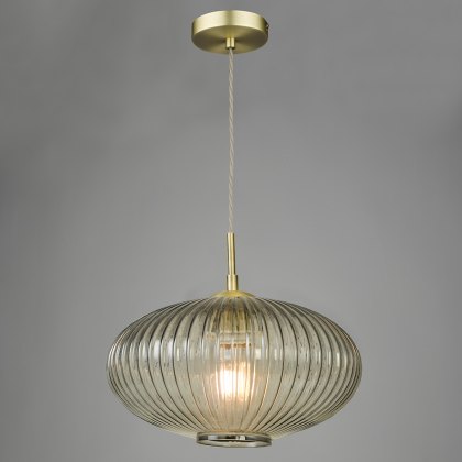 Dar - Edmond 1 Light Pendant Smoked Glass Antique Brass Detail