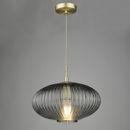 Dar - Edmond 1 Light Pendant Smoked Glass Antique Brass Detail
