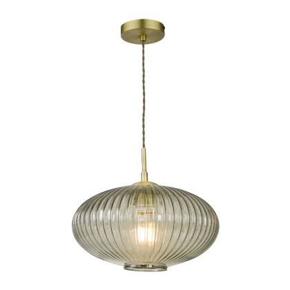 Dar - Edmond 1 Light Pendant Smoked Glass Antique Brass Detail
