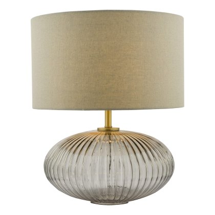 Dar - Edmond Table Lamp Smoked Glass Antique Brass Detail With Shade Dar - Edmond Table Lamp Smoked Glass Antique Brass Detail With Shade