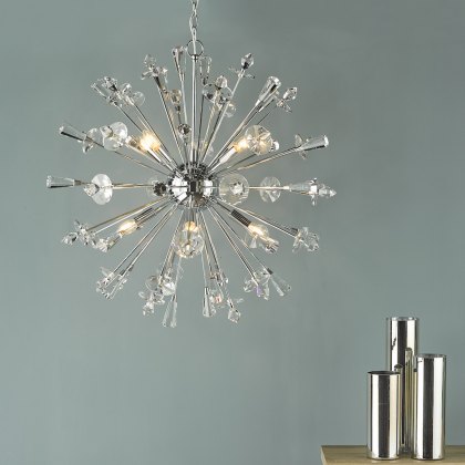 Dar - Exodus 8 Light Pendant Polished Chrome Crystal