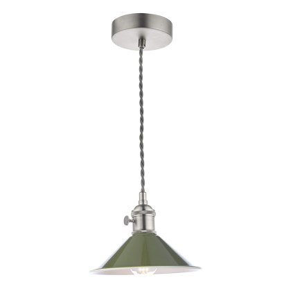 Dar - Hadano 1 Light Pendant Antique Chrome With Olive Green Shade Dar - Hadano 1 Light Pendant Antique Chrome With Olive Green Shade