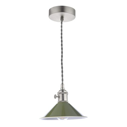 Dar - Hadano 1 Light Pendant Antique Chrome With Olive Green Shade