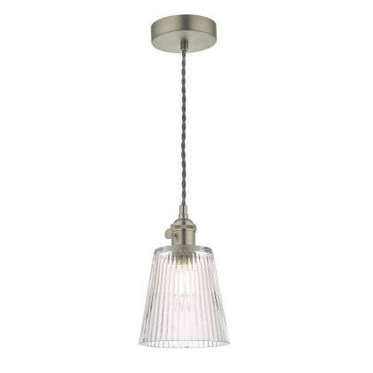 Dar - Hadano Pendant Antique Chrome With Ribbed Glass Shade