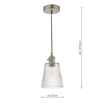 Dar - Hadano Pendant Antique Chrome With Ribbed Glass Shade