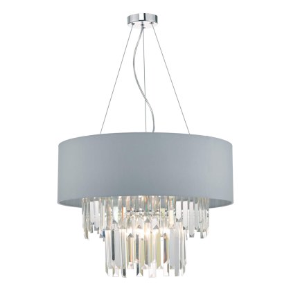 Dar - Halle 6 Light Pendant Grey Shade Crystal !!disco!! Dar - Halle 6 Light Pendant Grey Shade Crystal !!disco!!