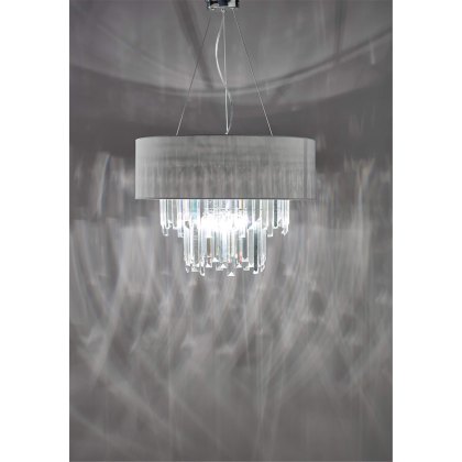 Dar - Halle 6 Light Pendant Grey Shade Crystal