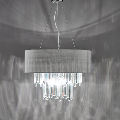 Dar - Halle 6 Light Pendant Grey Shade Crystal