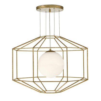 Dar - Izmir 1 Light Pendant Hexagonal Old Gold Frame Opal Glass Dar - Izmir 1 Light Pendant Hexagonal Old Gold Frame Opal Glass