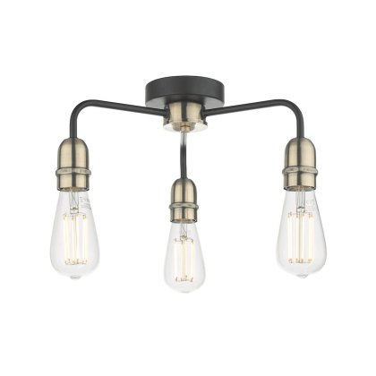 Dar - Kiefer 3 Light Flush Black Antique Brass Dar - Kiefer 3 Light Flush Black Antique Brass