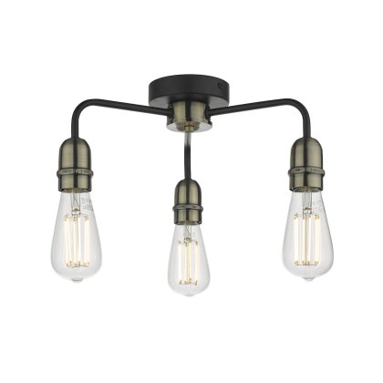 Dar - Kiefer 3 Light Flush Black & Antique Brass