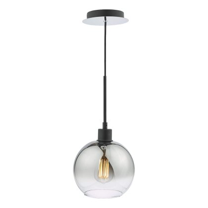 Dar - Lycia 1 Light Single Pendant Matt Black Ombre Smoked Glass