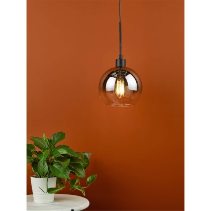 Dar - Lycia 1 Light Single Pendant Matt Black Ombre Smoked Glass