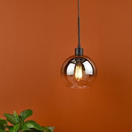 Dar - Lycia 1 Light Single Pendant Matt Black Ombre Smoked Glass