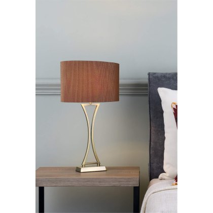 Dar - Oporto Wavy Table Lamp Antique Brass With Brown Shade