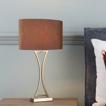 Dar - Oporto Wavy Table Lamp Antique Brass With Brown Shade
