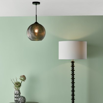 Dar - Soren 1 Light Pendant Black And Smoked Textured Glass