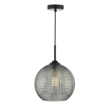 Dar - Soren 1 Light Pendant Black And Smoked Textured Glass