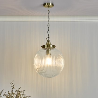 Dar - Tamara 1 Light Single Pendant Antique Brass Ribbed Glass