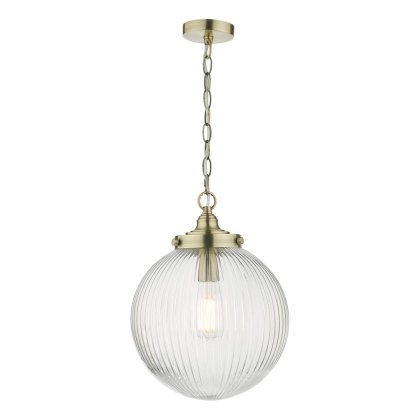 Dar - Tamara 1 Light Single Pendant Antique Brass Ribbed Glass