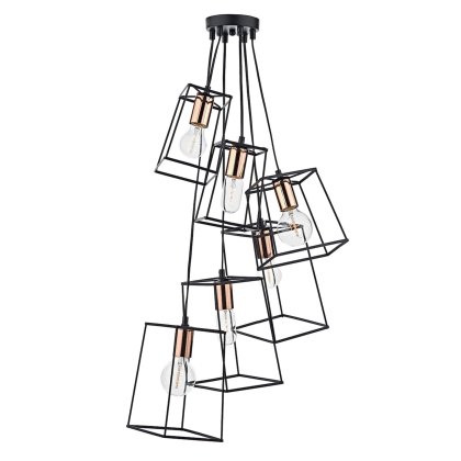 Dar - Tower 6 Light Cluster Pendant (Matt Black Copper)