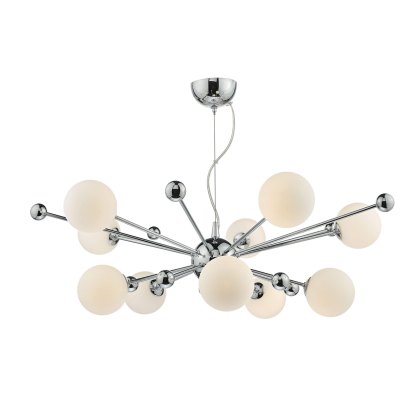 Dar - Ursa 10 Light Pendant Polished Chrome Opal Glass