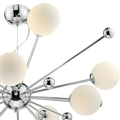 Dar - Ursa 10 Light Pendant Polished Chrome Opal Glass