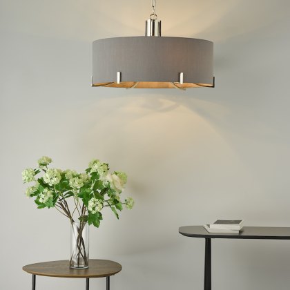 Dar - Veyron 6 Light Pendant Polished Nickel With Grey Shade