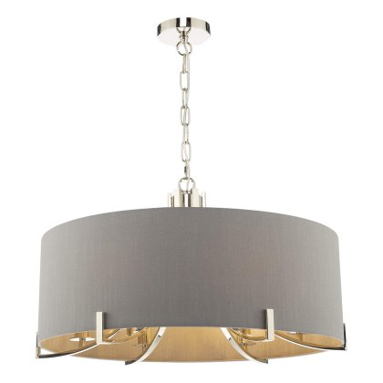 Dar - Veyron 6 Light Pendant Polished Nickel With Grey Shade