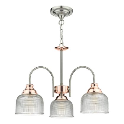 Dar - Wharfdale 3 Light Pendant Satin Chrome Copper Textured Glass