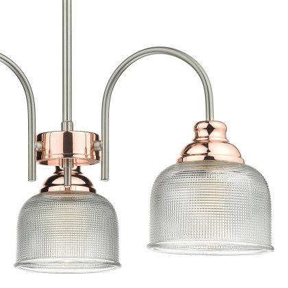 Dar - Wharfdale 3 Light Pendant Satin Chrome Copper Textured Glass