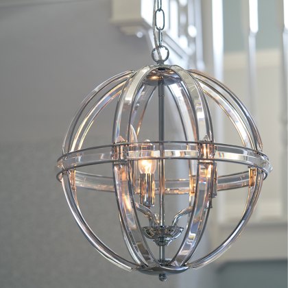 Laura Ashley - Aidan Glass Polished Chrome 3 Light Globe Chandelier
