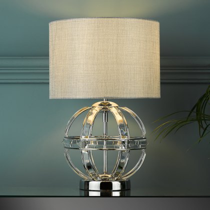 Laura Ashley - Aidan Glass Polished Chrome Globe Table Lamp with Shade