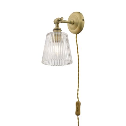 Laura Ashley - Callaghan Plugged Wall Light Antique Brass Ribbed Glass