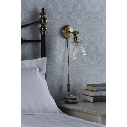 Laura Ashley - Callaghan Plugged Wall Light Antique Brass Ribbed Glass