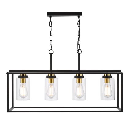 Dar - Abel 4 Light Bar Pendant Satin Black and Glass