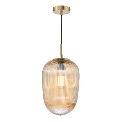 Dar - Abrielle Pendant Brushed Bronze and Amber Ribbed Glass
