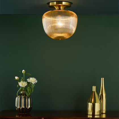 Dar - Abrielle Flush Brushed Bronze and Amber Ribbed Glass