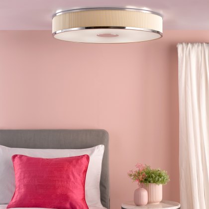 Dar - Alvaro 6 Light Flush Polished Chrome With Ivory shade