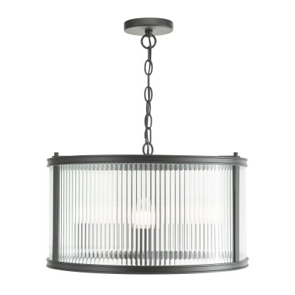 Dar - Bianka 3 Light Pendant Matt Black and Ribbed Glass