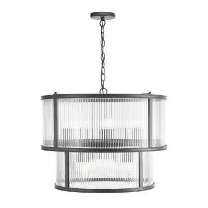 Dar - Bianka 6 Light Pendant Matt Black and Ribbed Glass