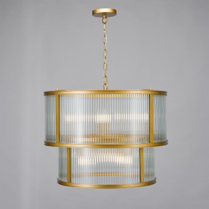 Dar - Bianka 6 Light Pendant Bronze and Ribbed Glass