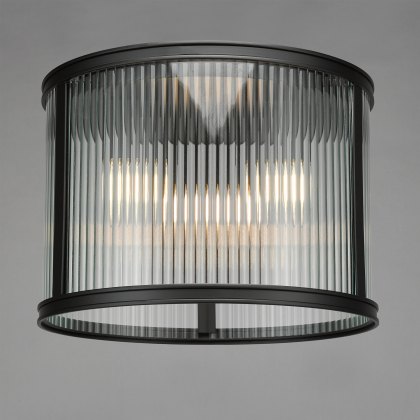 Dar - Bianka 3 Light Flush Matt Black and Ribbed Glass